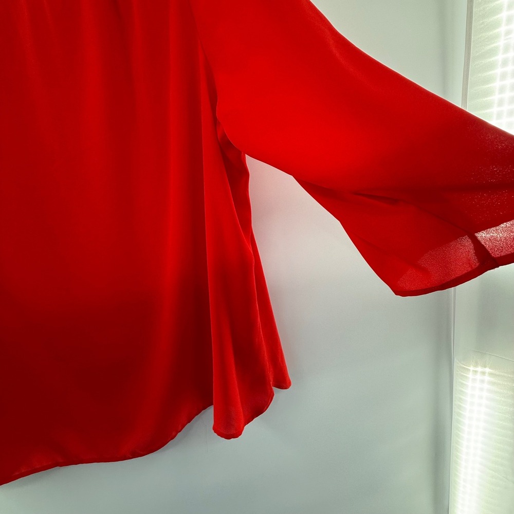 The Limited Red Blouse Size XXL Sheer Sleeve Work Top Career Holiday Blouse - Picture 4 of 6
